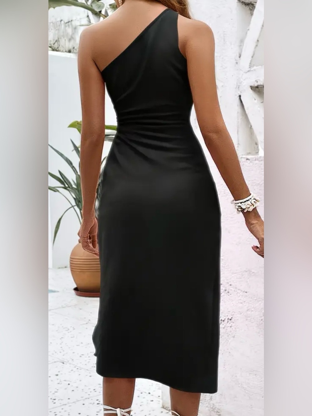 Asymmetric Black Maxi Dress with Side Cutout and Slit - Picture 2 of 5